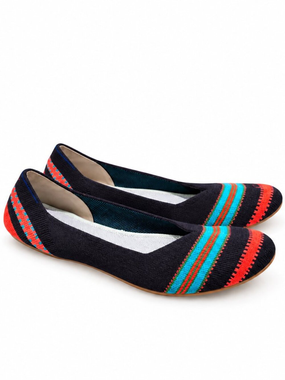 Rothy’s Merino Flats Women’s 9 Navy Ribbon Stripe Wool Knit Ballet Shoes